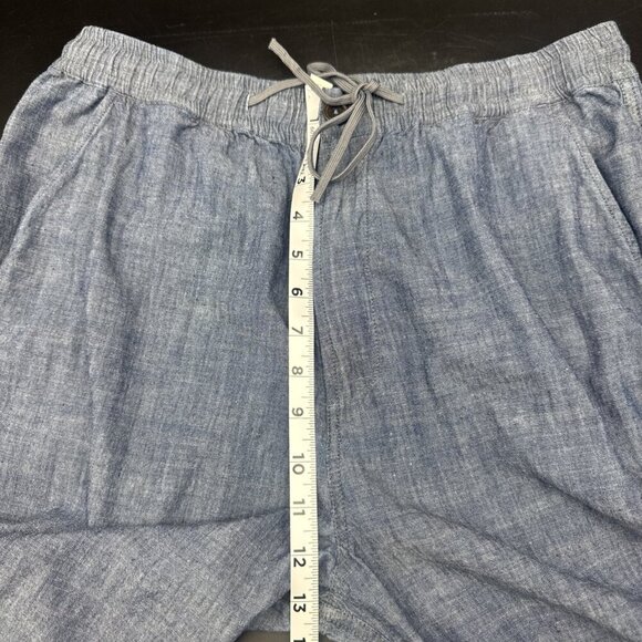 Universal Works Hi Water Indigo Chambray Crop Trouser Pant Elastic Waist Sz 32 - Picture 10 of 11